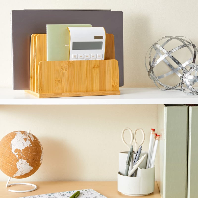 Paper Junkie Bamboo Wooden Mail Holder, File Sorter for Letter and Folder Document Storage, Envelope Organizer with 5 Slots for Office Desk, Countertop, Home Organization (10x7 in) - Image 4